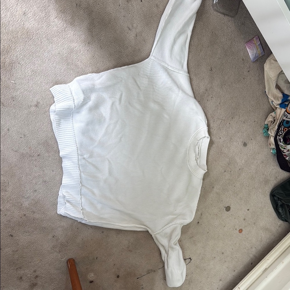 Moon & Madison White Ribbed Long Sleeve Hoodie